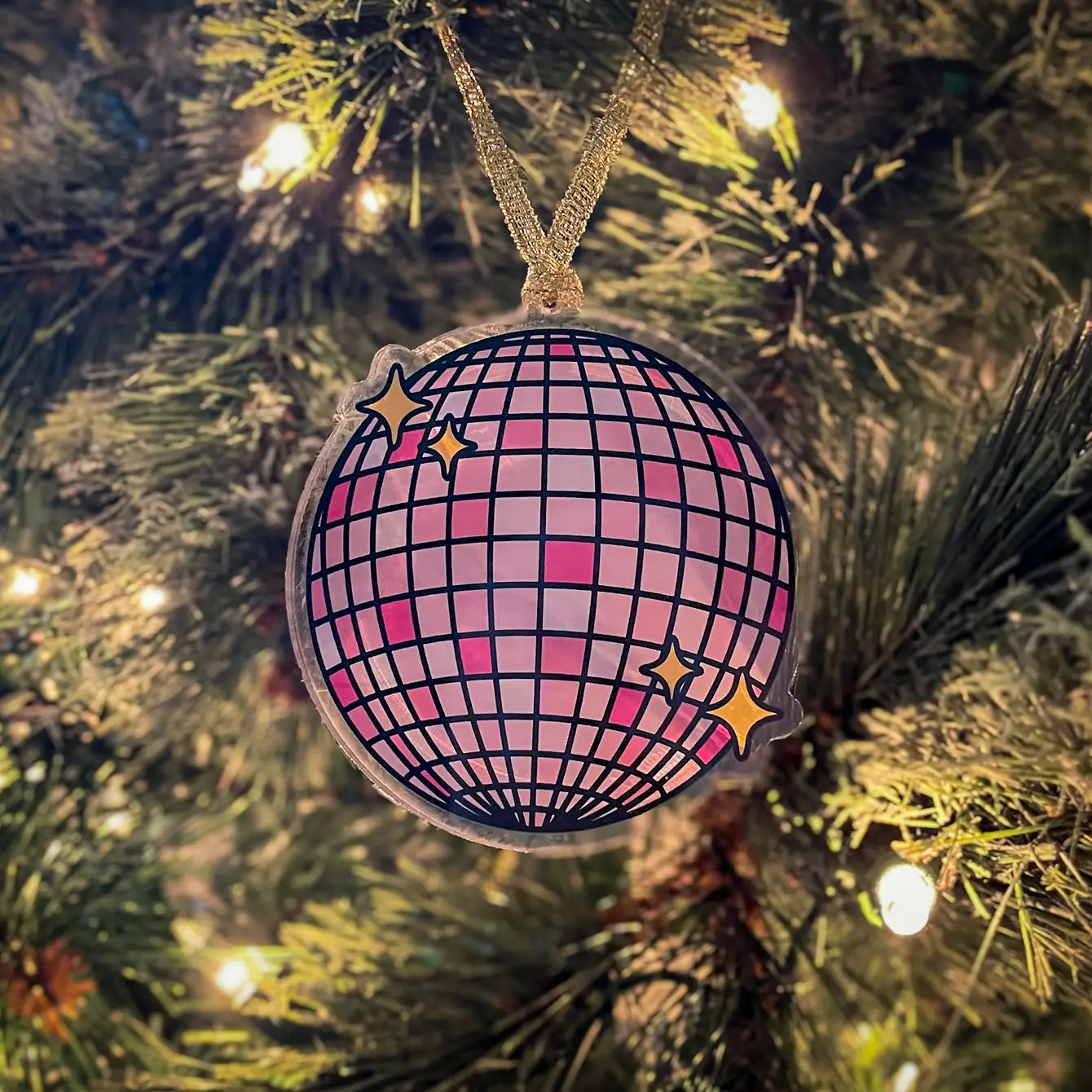 Pink Disco Ball Acrylic Christmas Ornament 