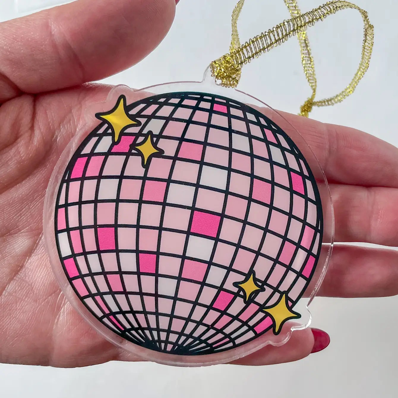 Pink Disco Ball Acrylic Christmas Ornament 