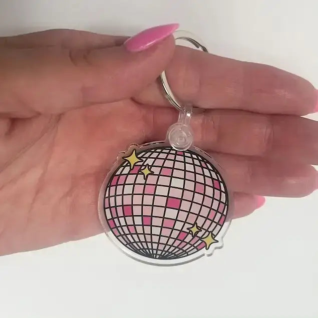 Pink Disco Ball Acrylic Keychain