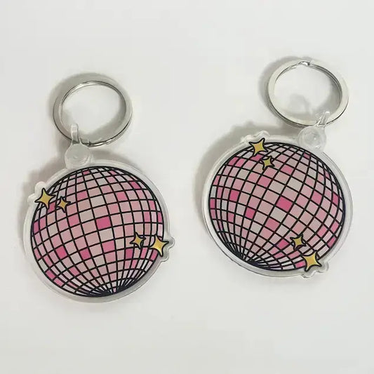 Pink Disco Ball Acrylic Keychain