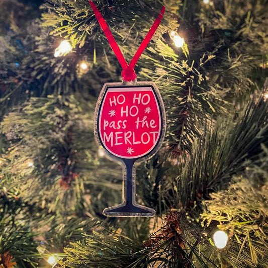 Pass the Merlot Red Wine Acrylic Christmas Ornament