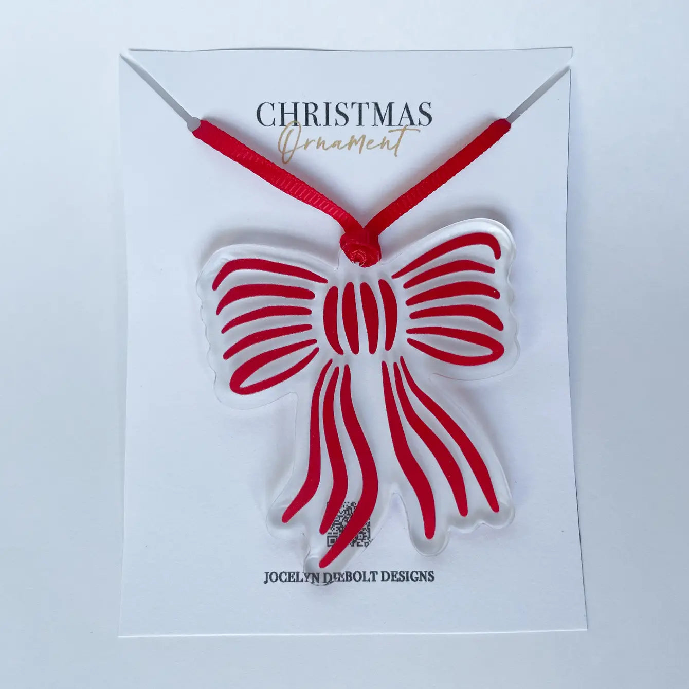 Red Stripe Bow Acrylic Christmas Ornament